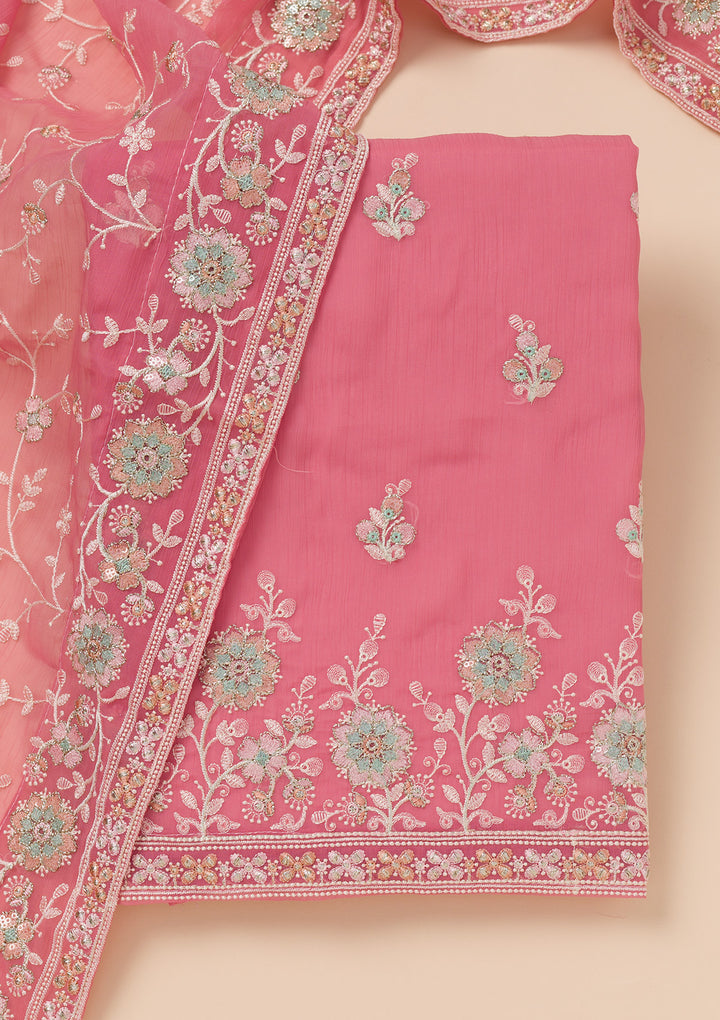 Pink Zariwork Organza Unstitched Salwar Suit