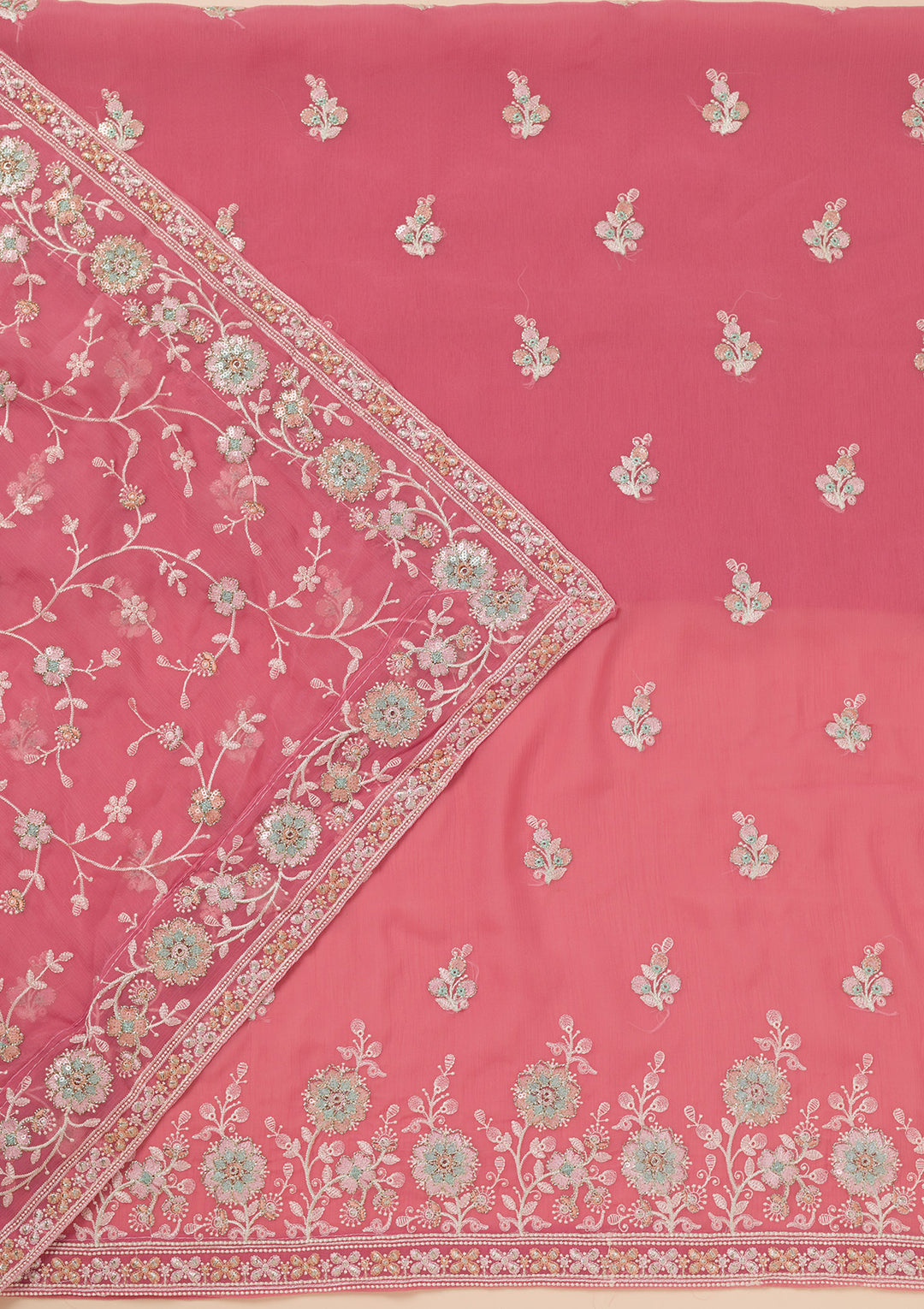 Pink Zariwork Organza Unstitched Salwar Suit