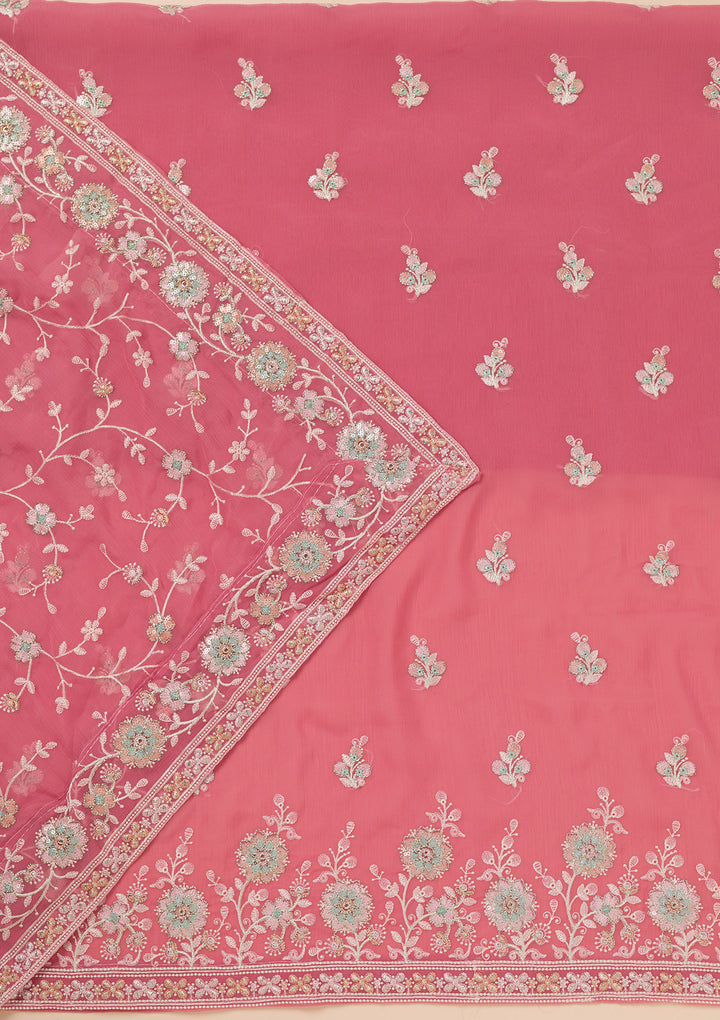 Pink Zariwork Organza Unstitched Salwar Suit