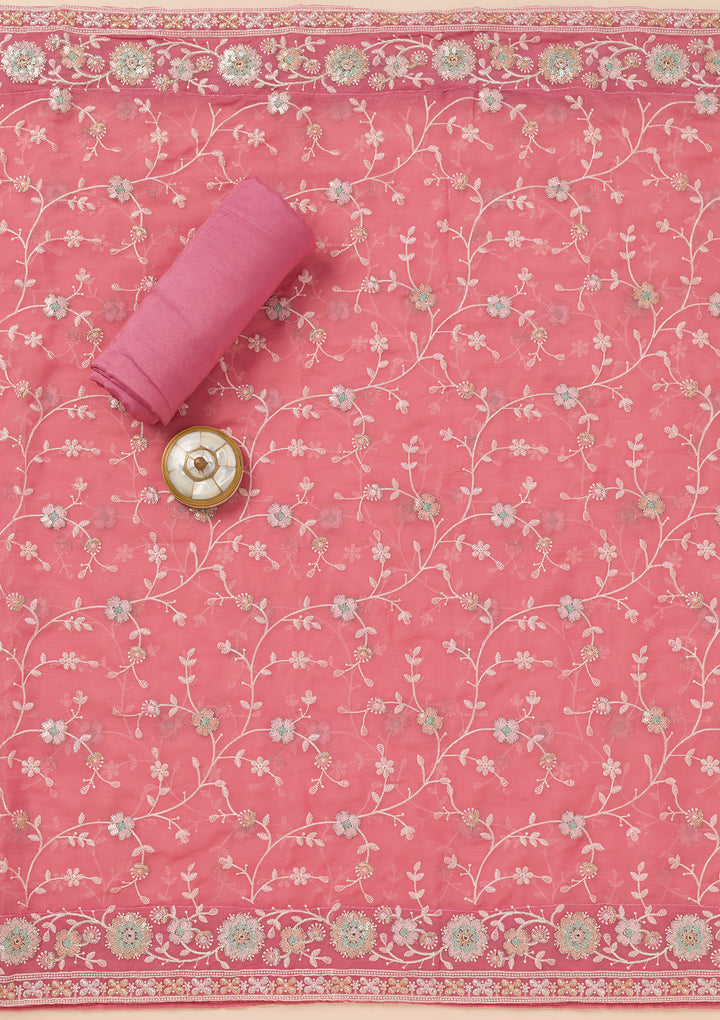 Pink Zariwork Organza Unstitched Salwar Suit
