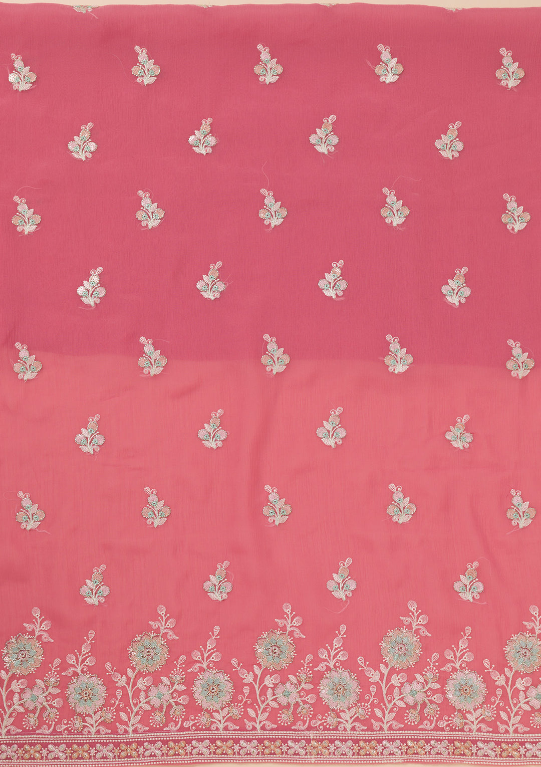 Pink Zariwork Organza Unstitched Salwar Suit