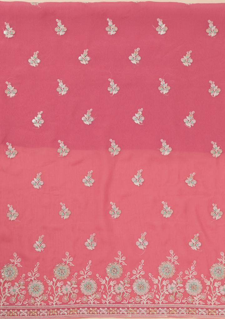 Pink Zariwork Organza Unstitched Salwar Suit