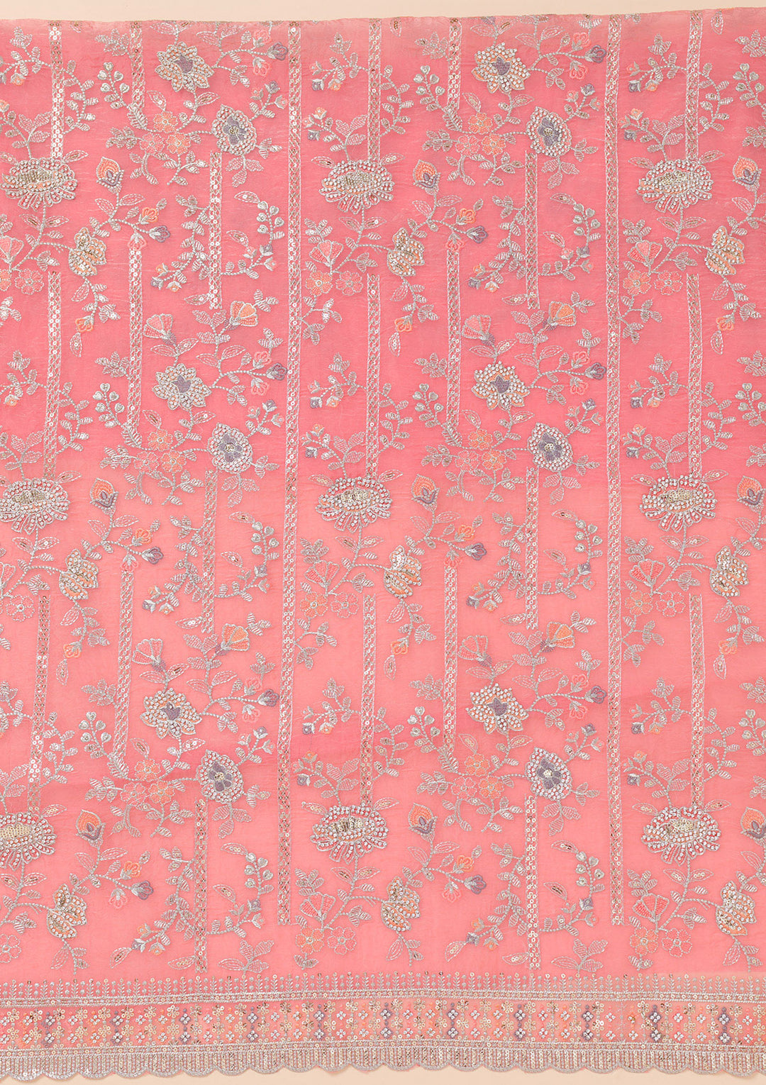 Pink Zariwork Organza Unstitched Salwar Suit