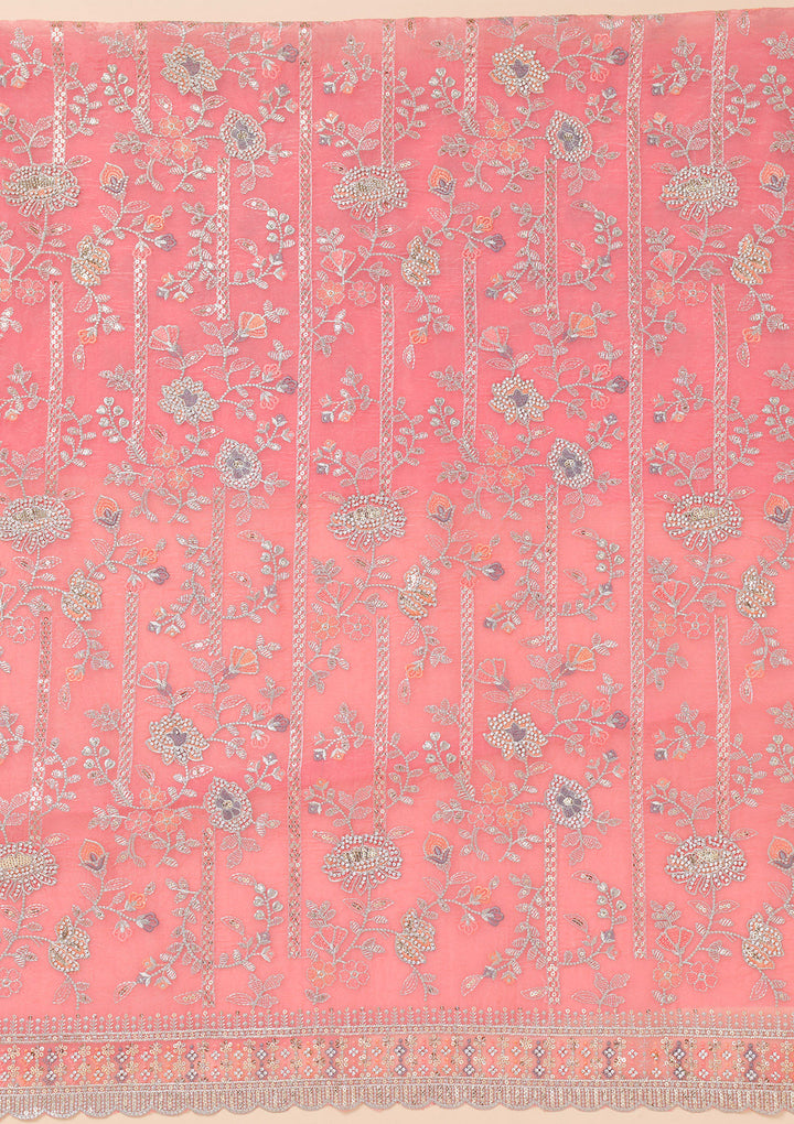 Pink Zariwork Organza Unstitched Salwar Suit