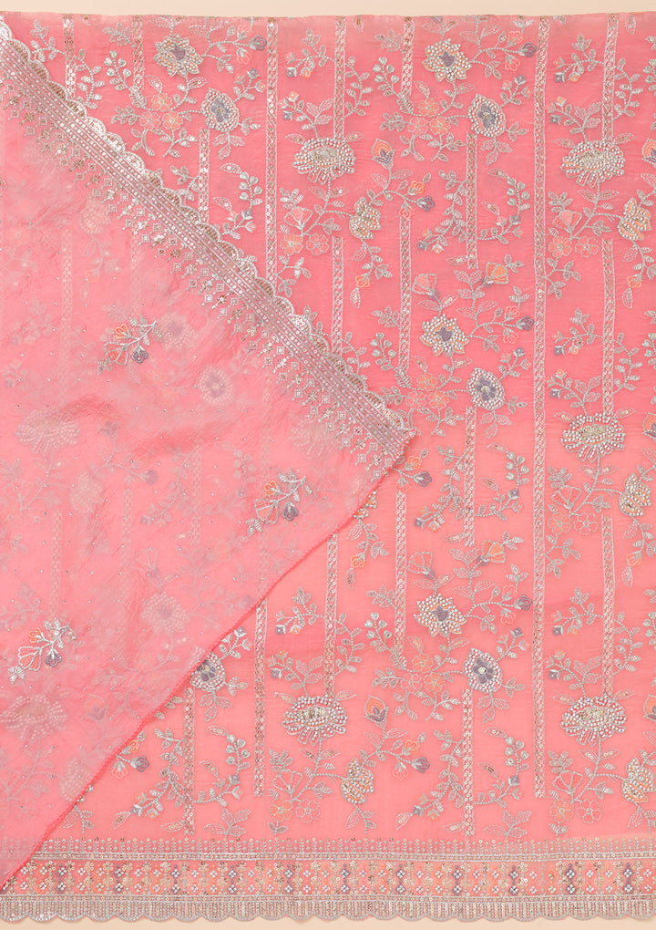 Pink Zariwork Organza Unstitched Salwar Suit