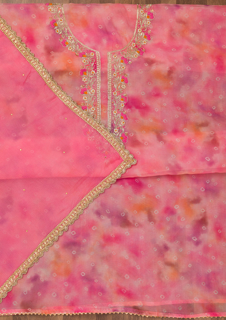 Pink Zariwork Organza Unstitched Salwar Suit