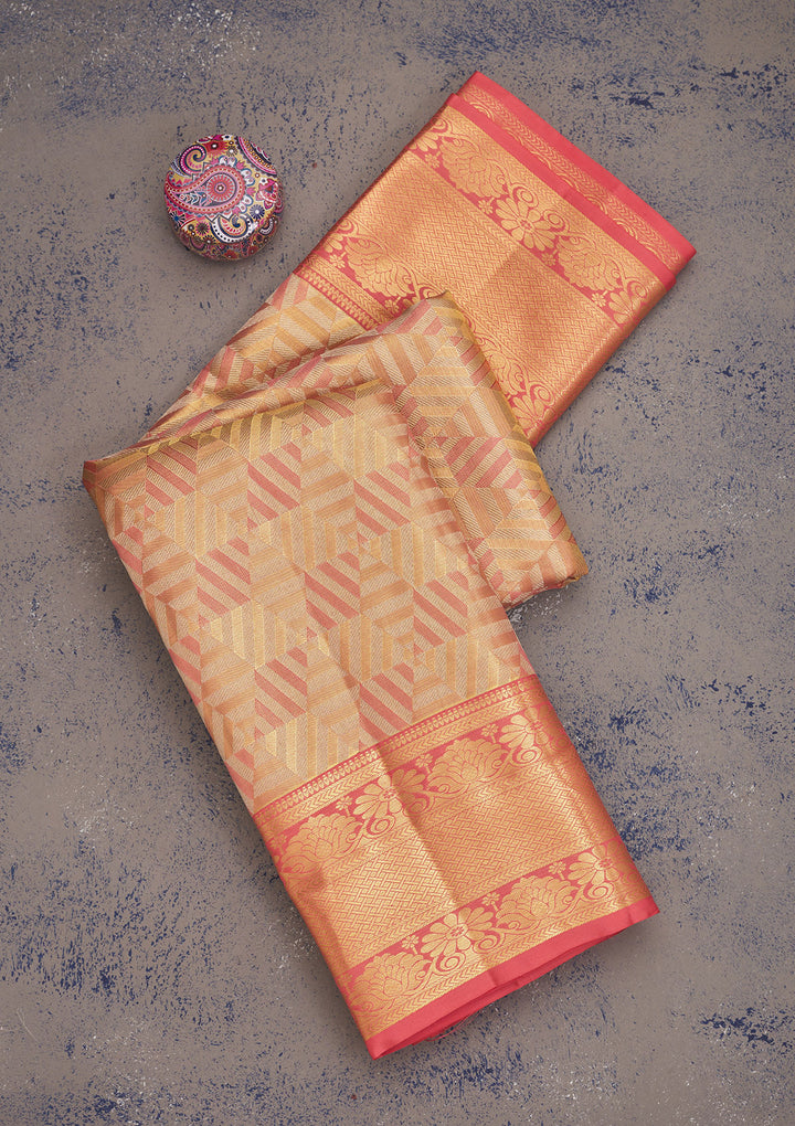 Peach Zariwork Pure Silk Saree
