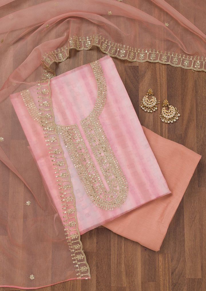 Pink Zariwork Semi Crepe Unstitched Salwar Suit