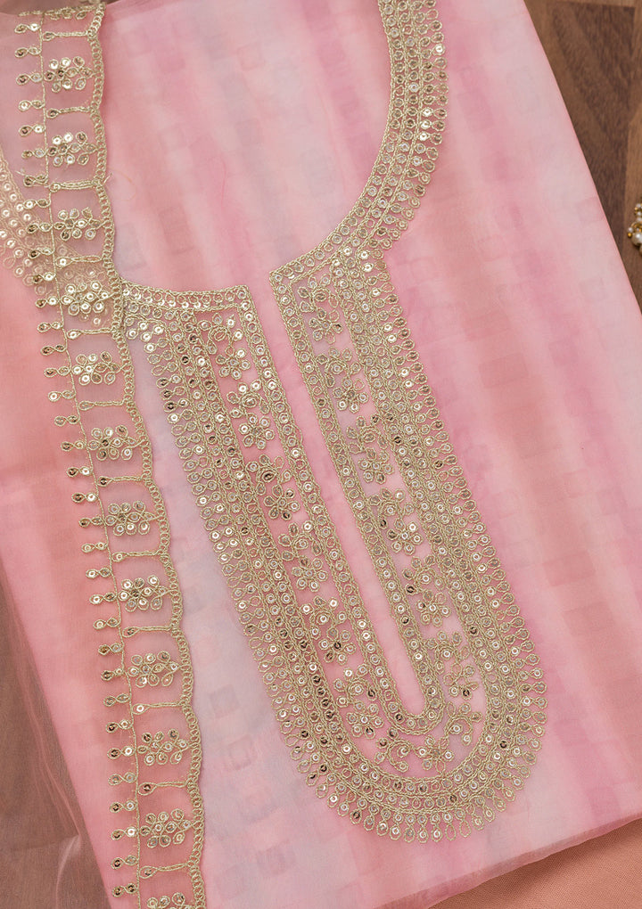 Pink Zariwork Semi Crepe Unstitched Salwar Suit