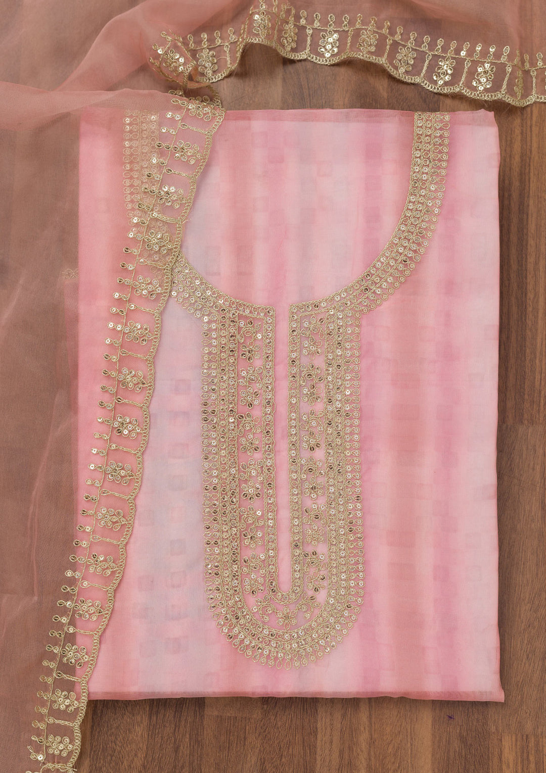 Pink Zariwork Semi Crepe Unstitched Salwar Suit