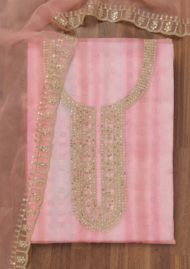 Pink Zariwork Semi Crepe Unstitched Salwar Suit