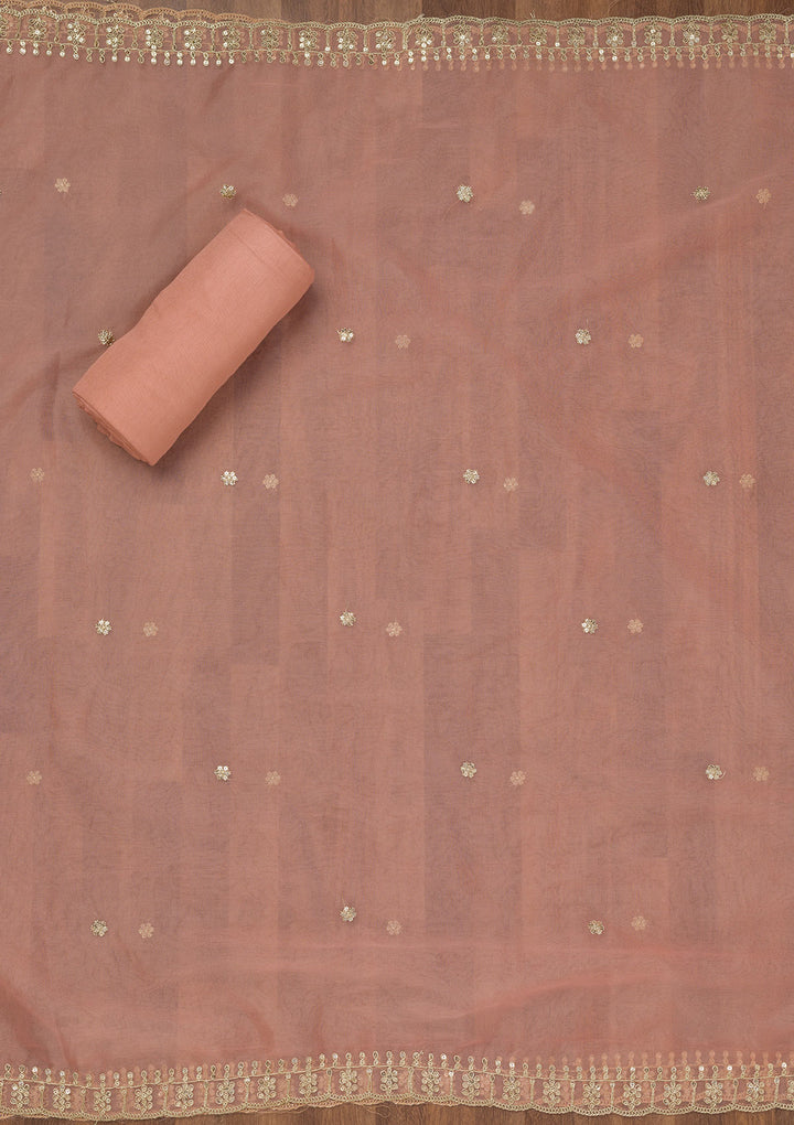 Pink Zariwork Semi Crepe Unstitched Salwar Suit