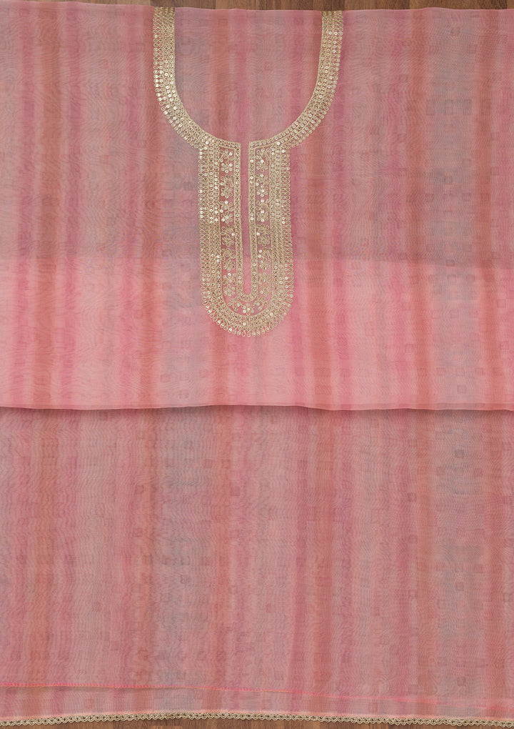 Pink Zariwork Semi Crepe Unstitched Salwar Suit
