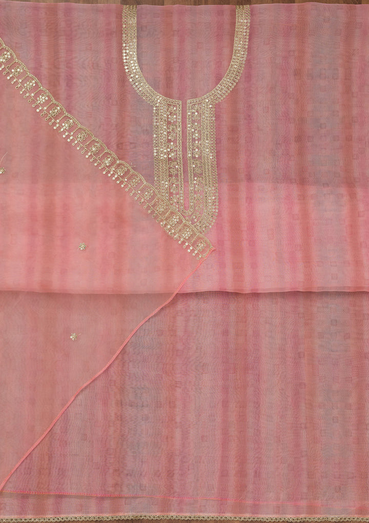 Pink Zariwork Semi Crepe Unstitched Salwar Suit