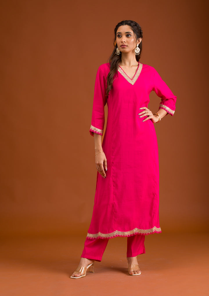Pink Zariwork Semi Crepe Readymade Salwar Suit