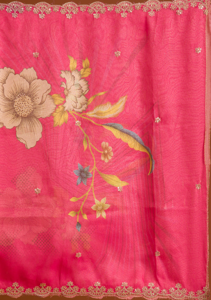 Pink Zariwork Semi Crepe Readymade Salwar Suit