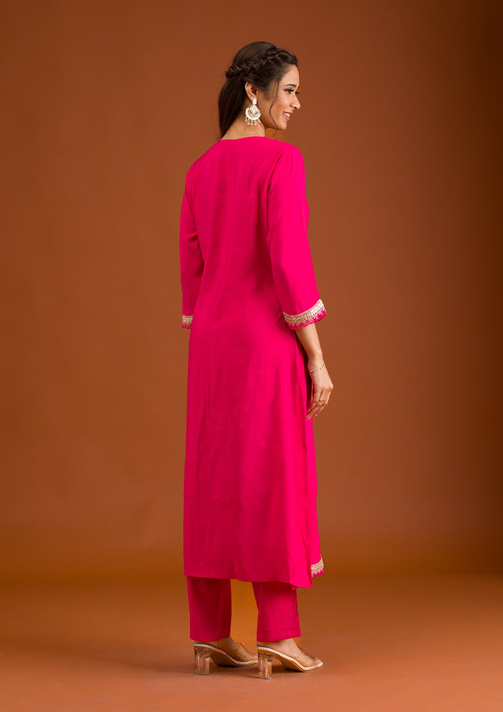Pink Zariwork Semi Crepe Readymade Salwar Suit