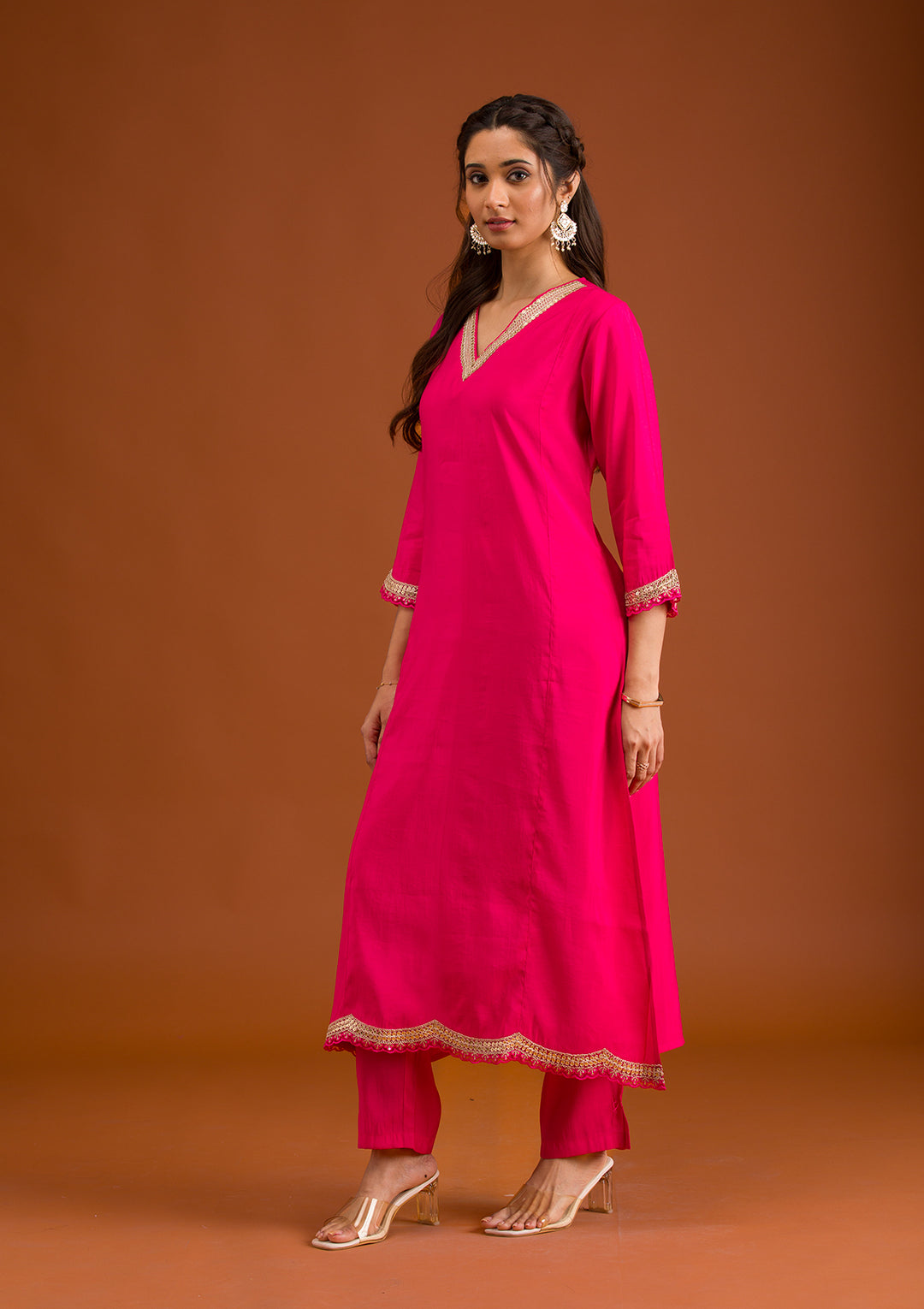 Pink Zariwork Semi Crepe Readymade Salwar Suit