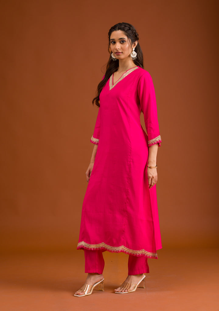 Pink Zariwork Semi Crepe Readymade Salwar Suit