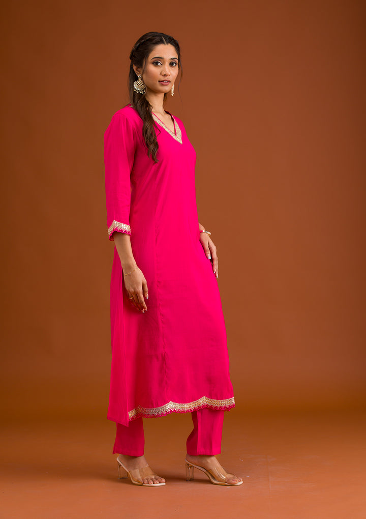 Pink Zariwork Semi Crepe Readymade Salwar Suit