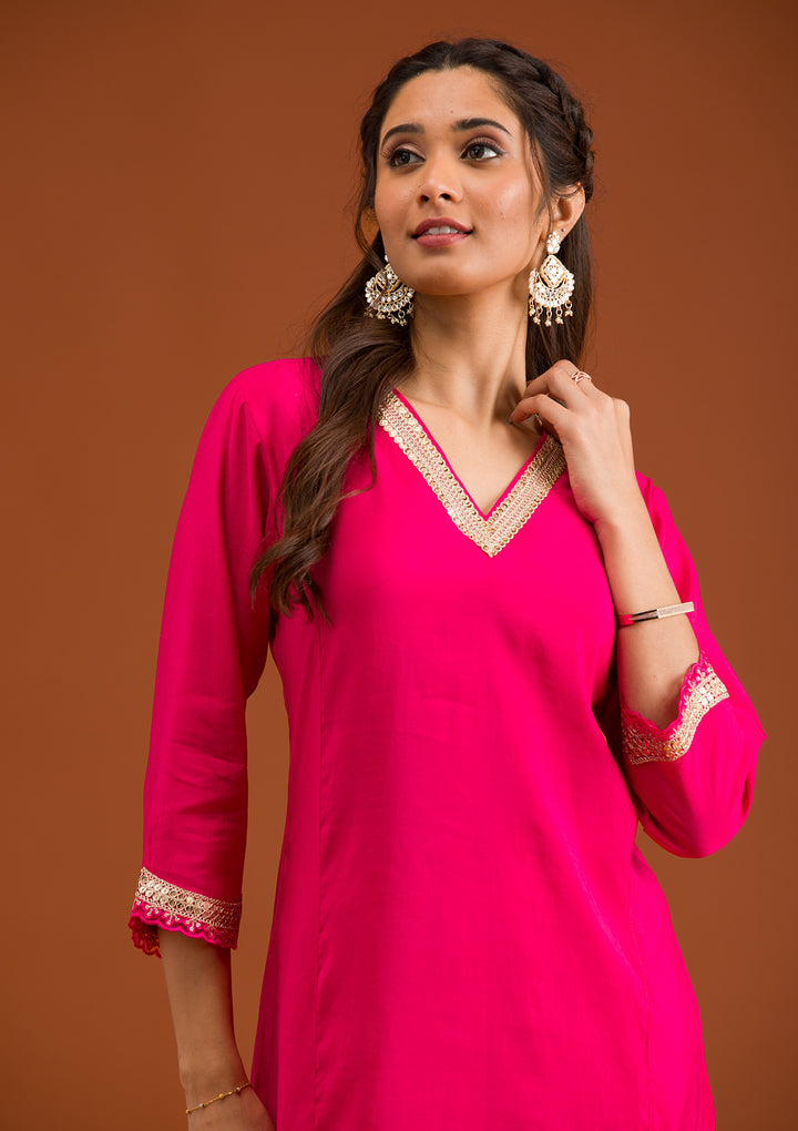 Pink Zariwork Semi Crepe Readymade Salwar Suit