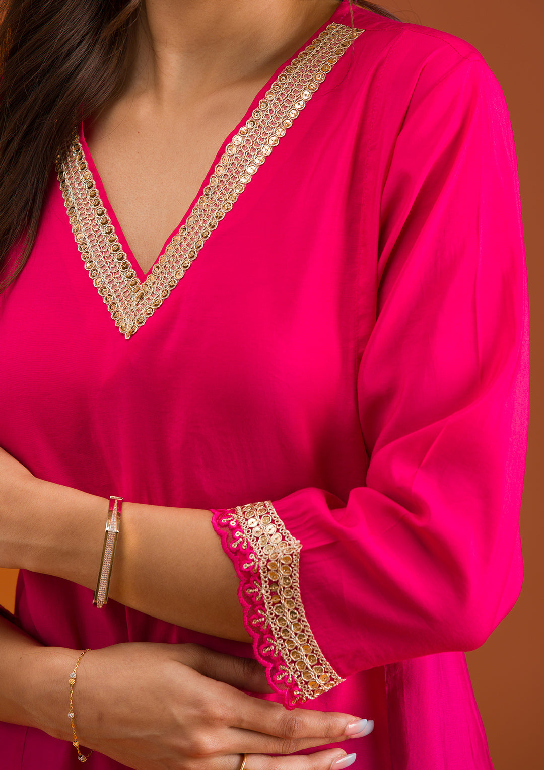 Pink Zariwork Semi Crepe Readymade Salwar Suit