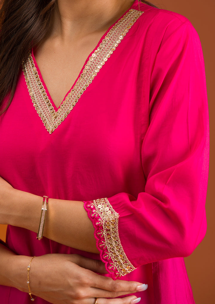 Pink Zariwork Semi Crepe Readymade Salwar Suit
