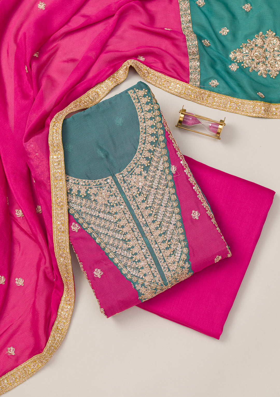 Pink Zariwork Semi Crepe Unstitched Salwar Suit