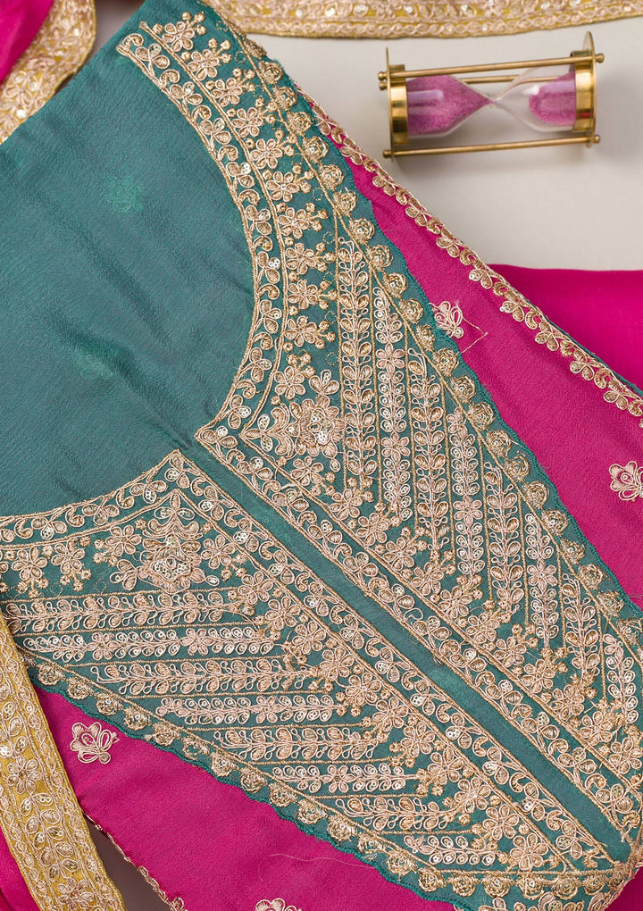 Pink Zariwork Semi Crepe Unstitched Salwar Suit
