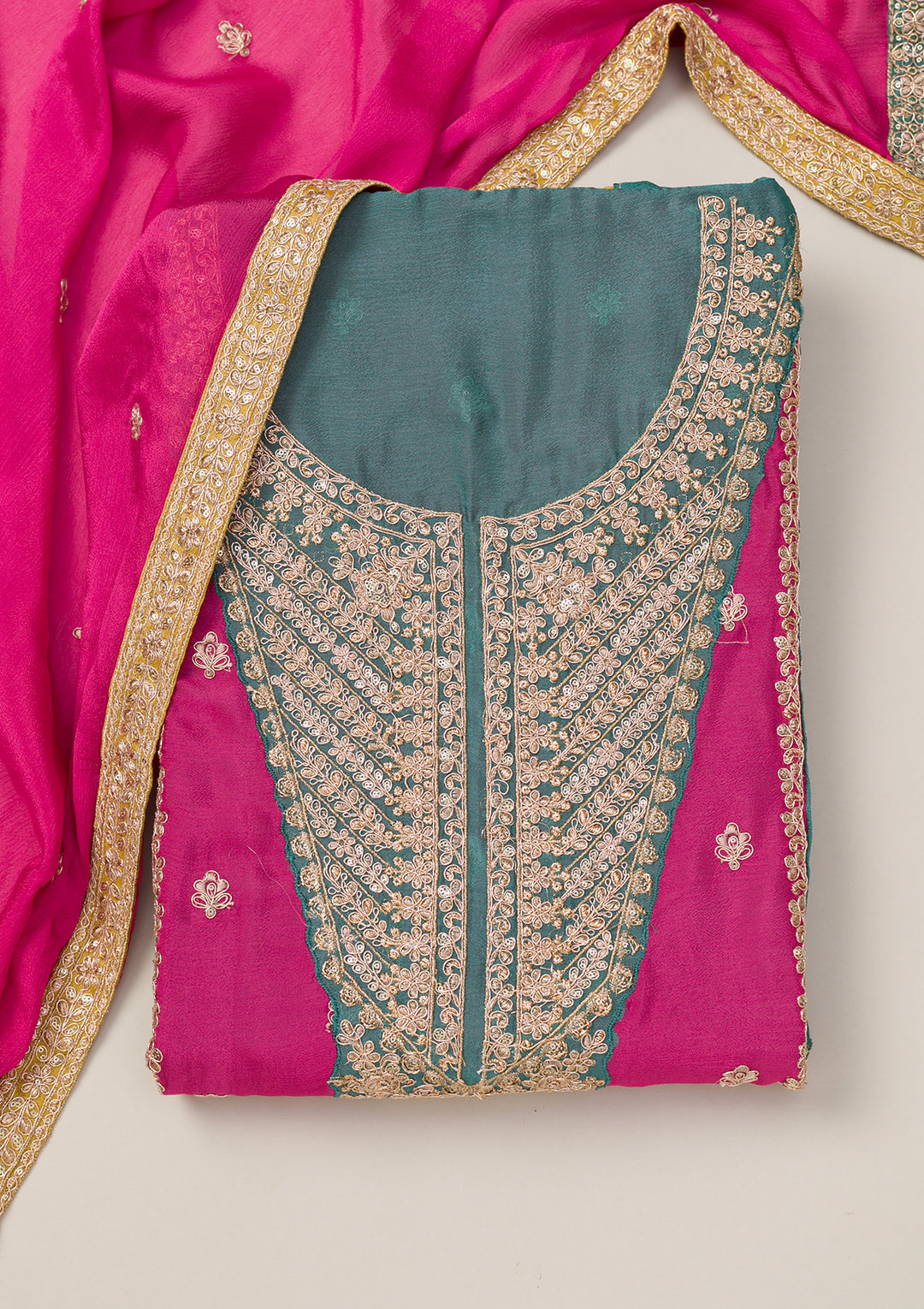 Pink Zariwork Semi Crepe Unstitched Salwar Suit