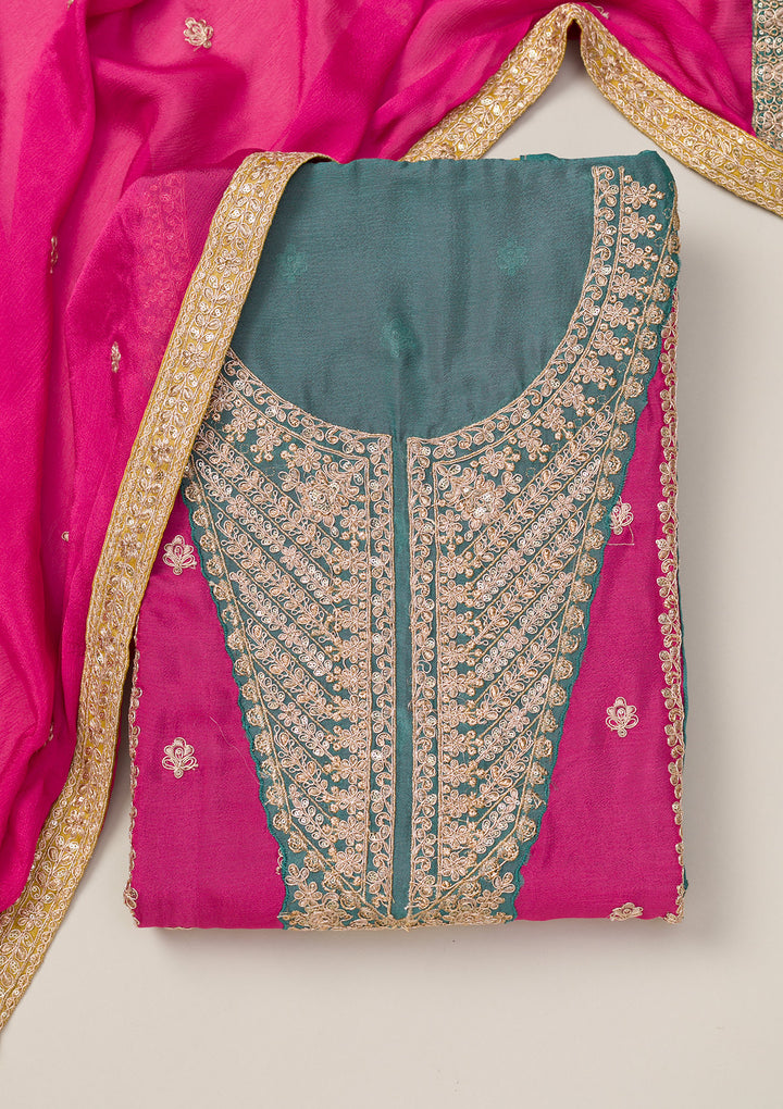 Pink Zariwork Semi Crepe Unstitched Salwar Suit