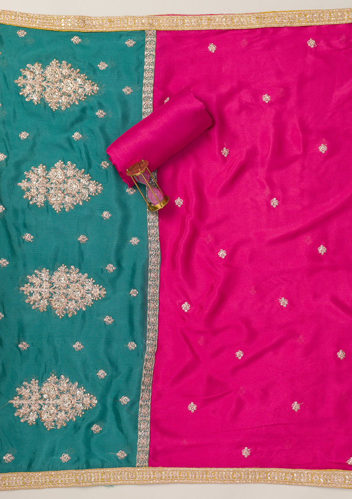 Pink Zariwork Semi Crepe Unstitched Salwar Suit