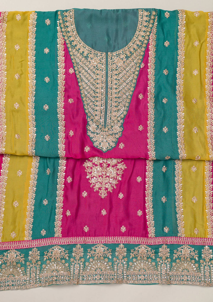 Pink Zariwork Semi Crepe Unstitched Salwar Suit