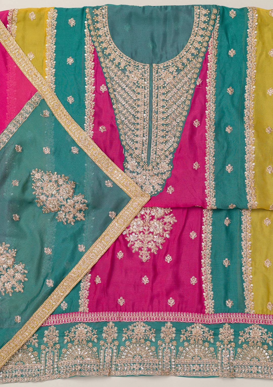 Pink Zariwork Semi Crepe Unstitched Salwar Suit