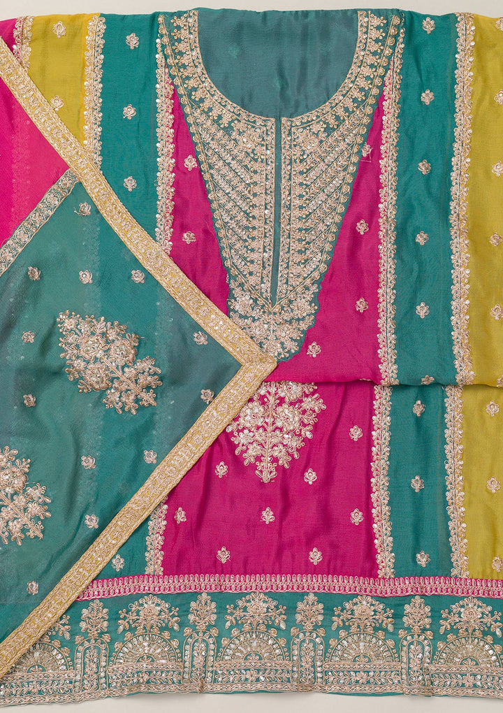 Pink Zariwork Semi Crepe Unstitched Salwar Suit