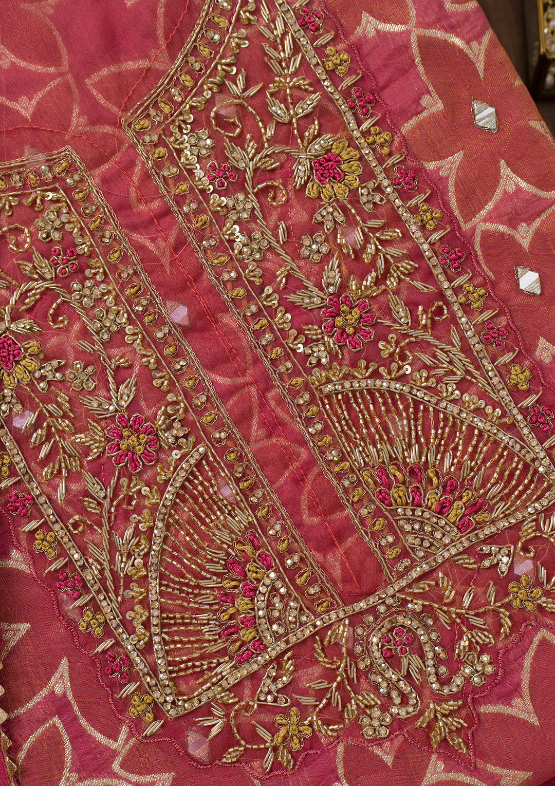 Pink Zariwork Semi Crepe Unstitched Salwar Suit