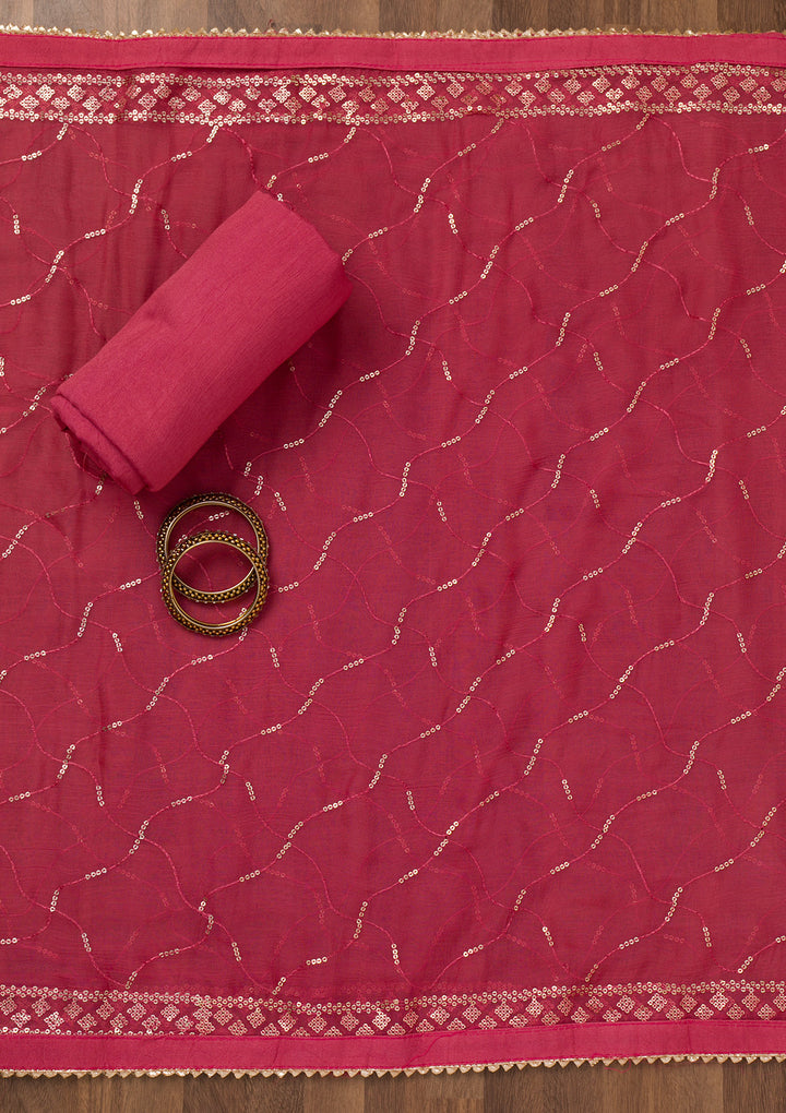 Pink Zariwork Semi Crepe Unstitched Salwar Suit