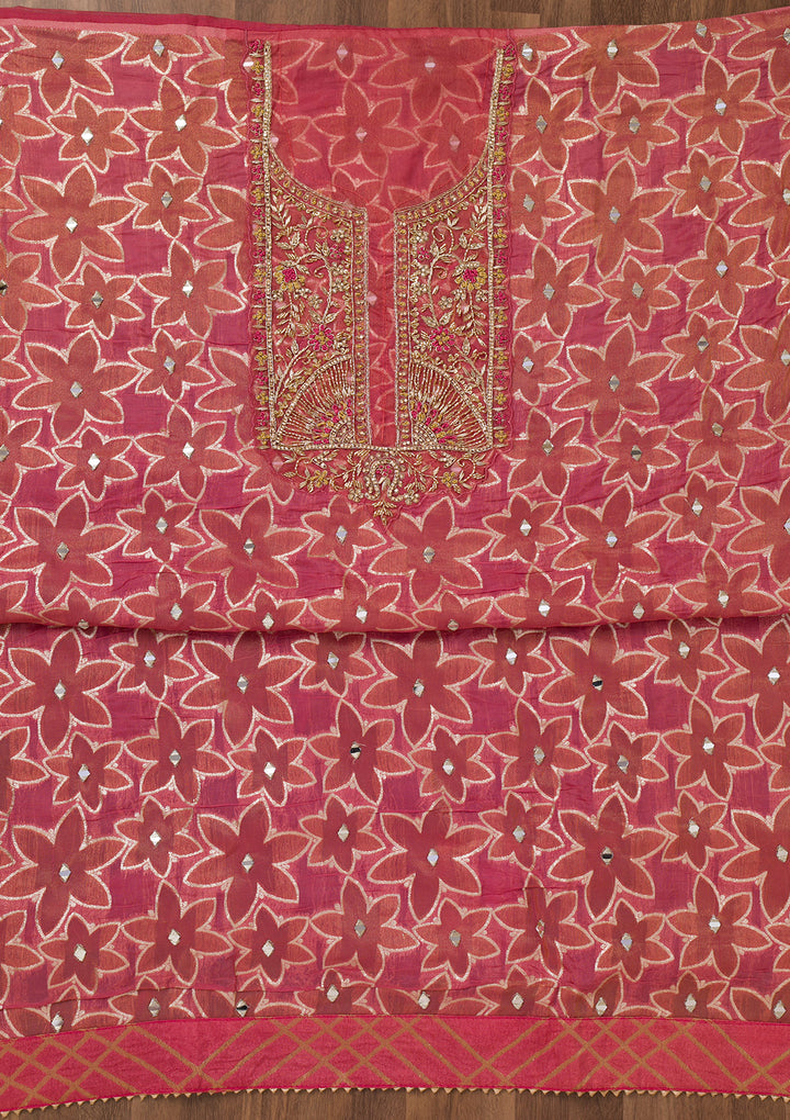 Pink Zariwork Semi Crepe Unstitched Salwar Suit