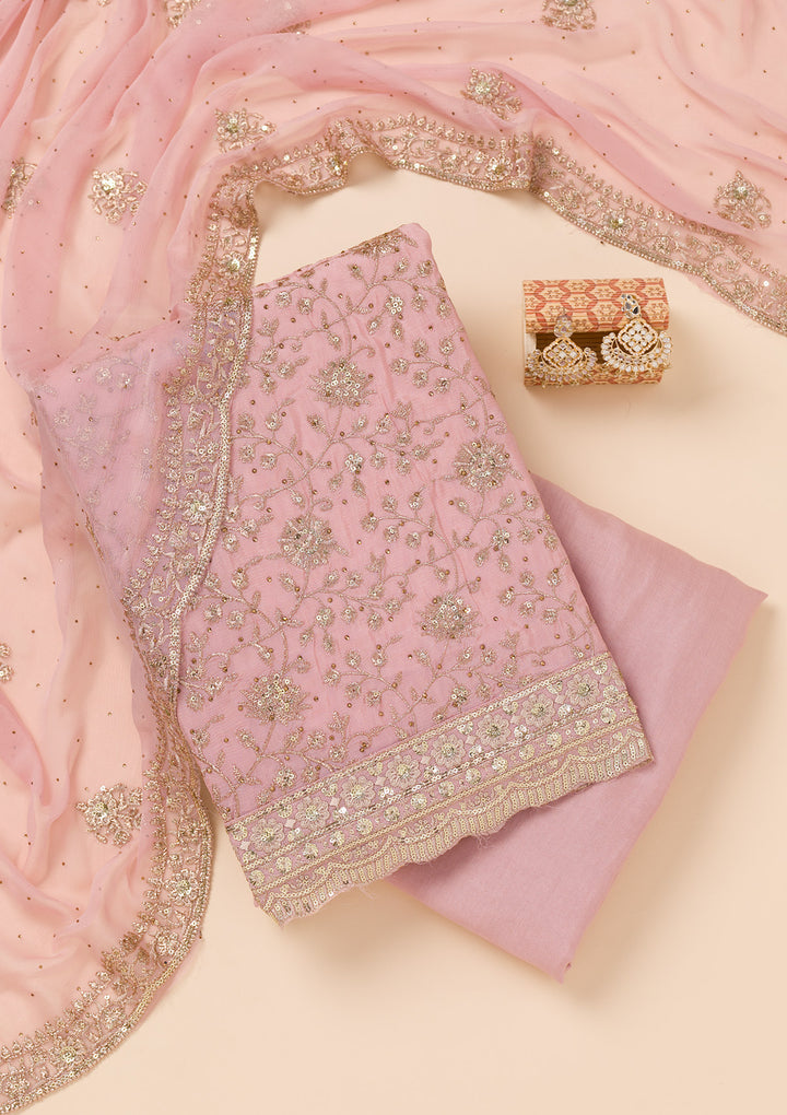Pink Zariwork Semi Crepe Unstitched Salwar Suit