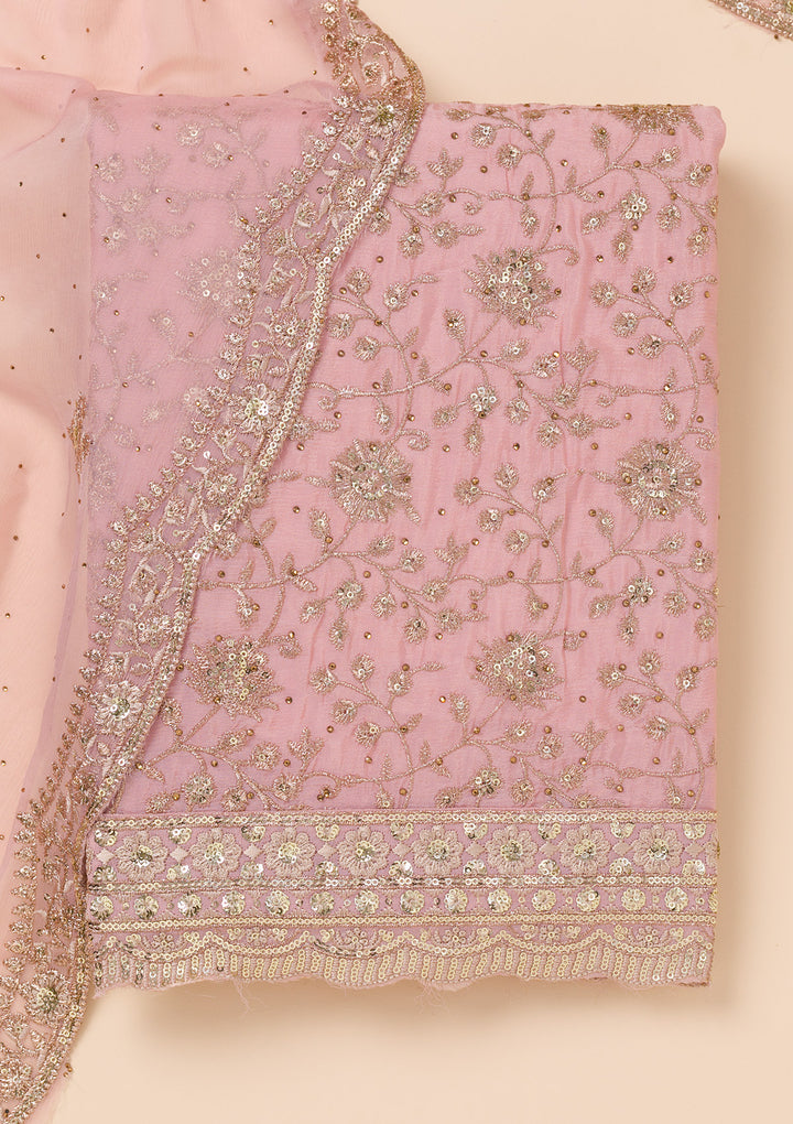 Pink Zariwork Semi Crepe Unstitched Salwar Suit