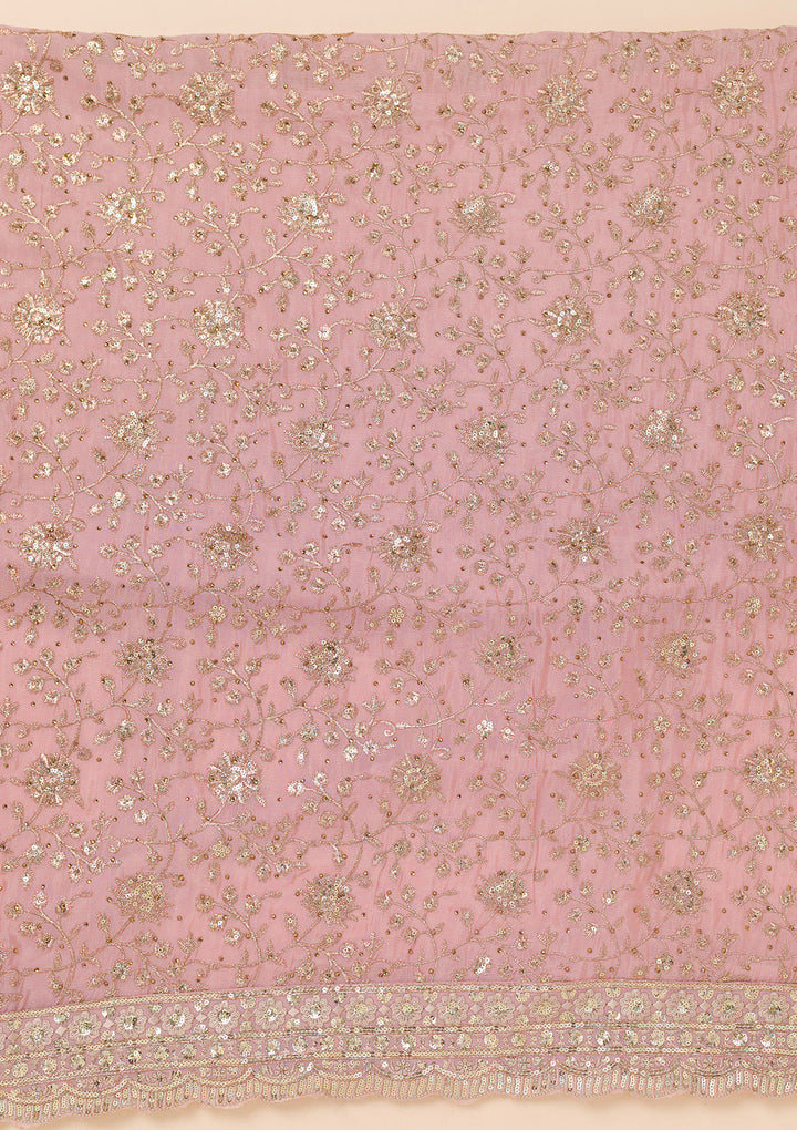 Pink Zariwork Semi Crepe Unstitched Salwar Suit