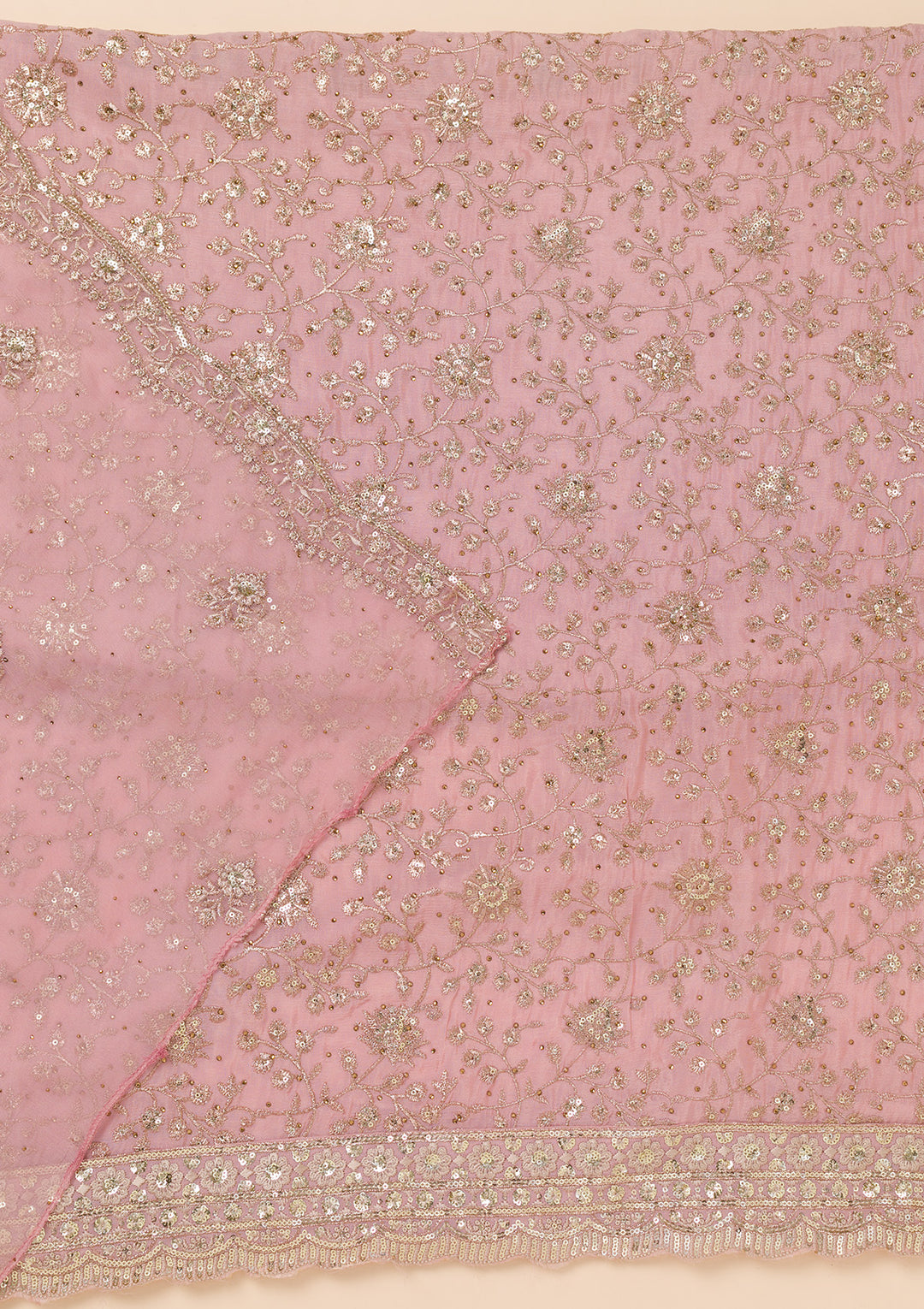 Pink Zariwork Semi Crepe Unstitched Salwar Suit