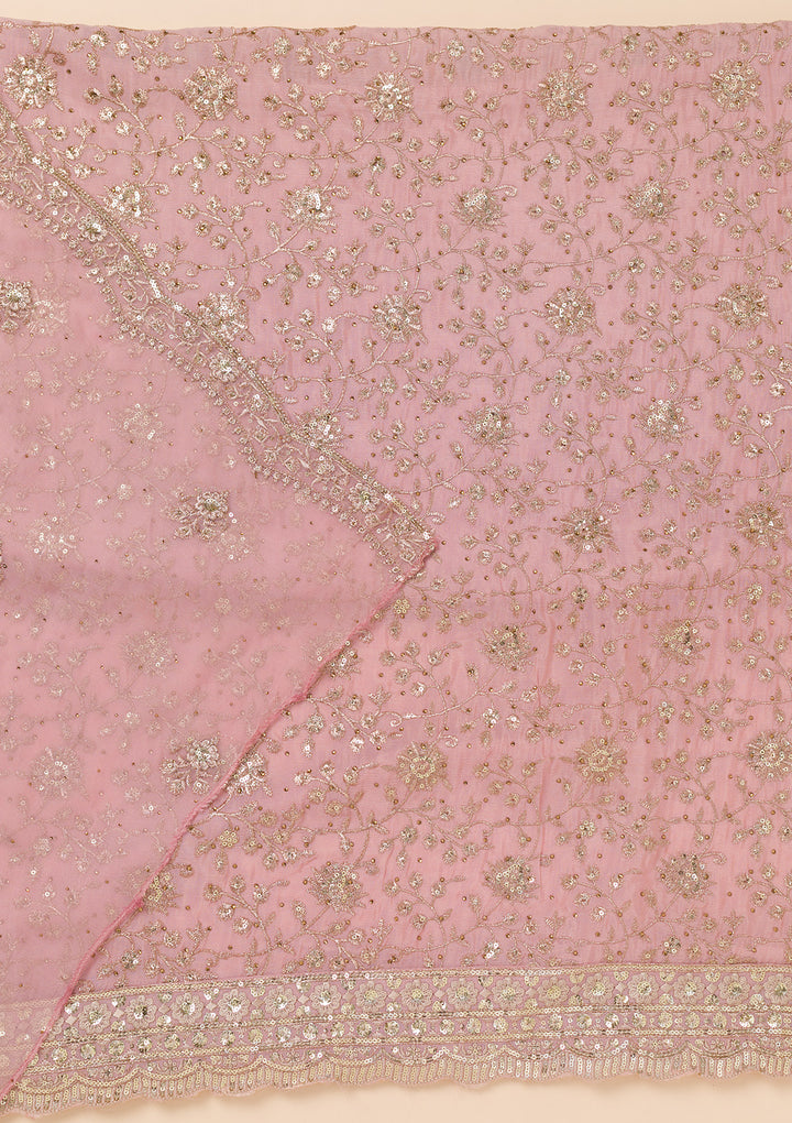 Pink Zariwork Semi Crepe Unstitched Salwar Suit