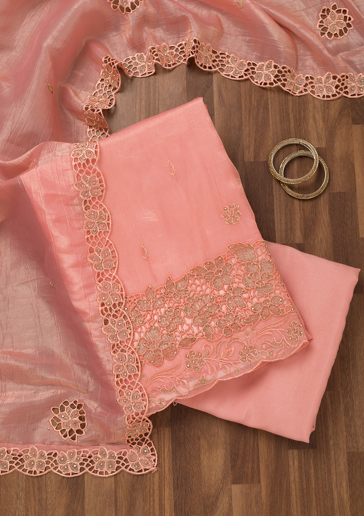 Pink Zariwork Semi Crepe Unstitched Salwar Suit