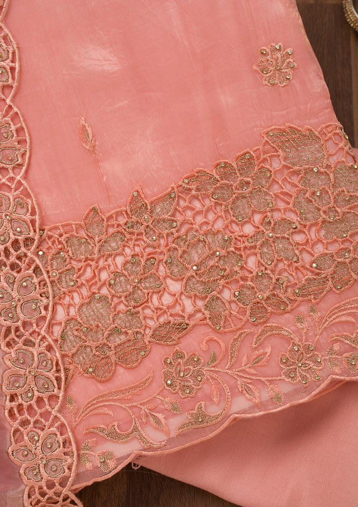 Pink Zariwork Semi Crepe Unstitched Salwar Suit