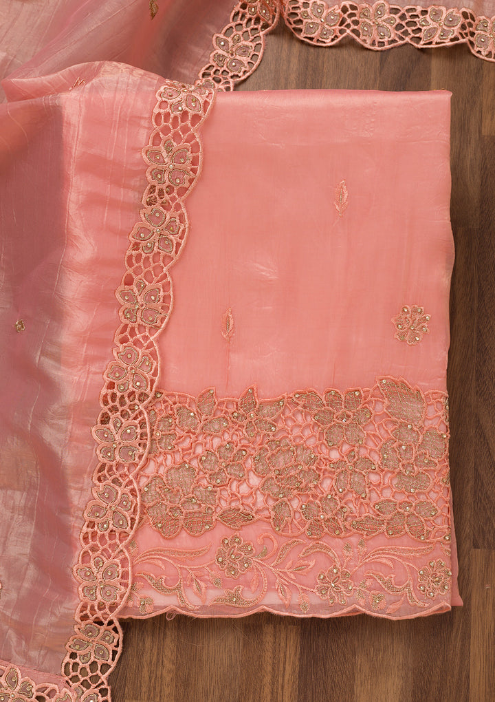 Pink Zariwork Semi Crepe Unstitched Salwar Suit