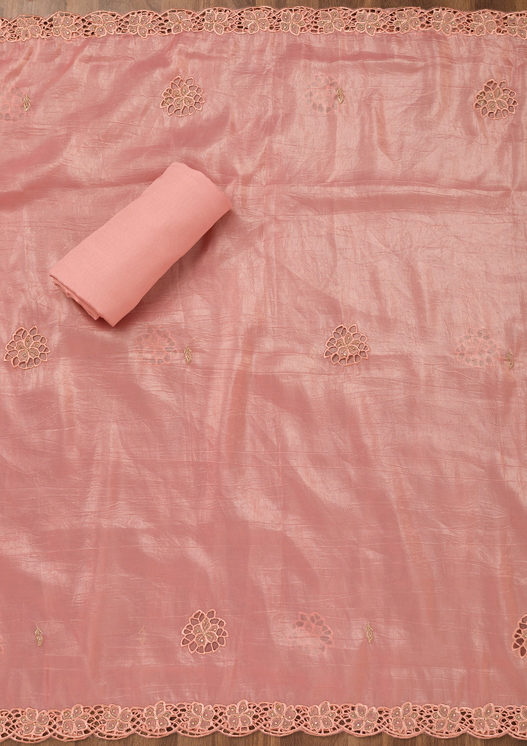 Pink Zariwork Semi Crepe Unstitched Salwar Suit