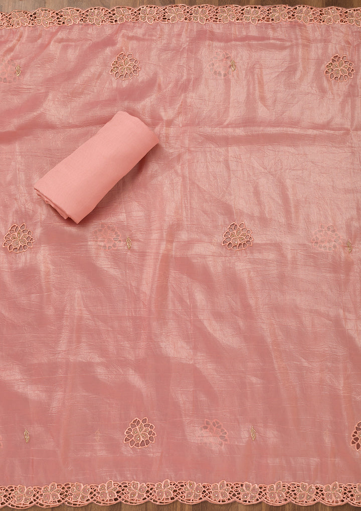 Pink Zariwork Semi Crepe Unstitched Salwar Suit