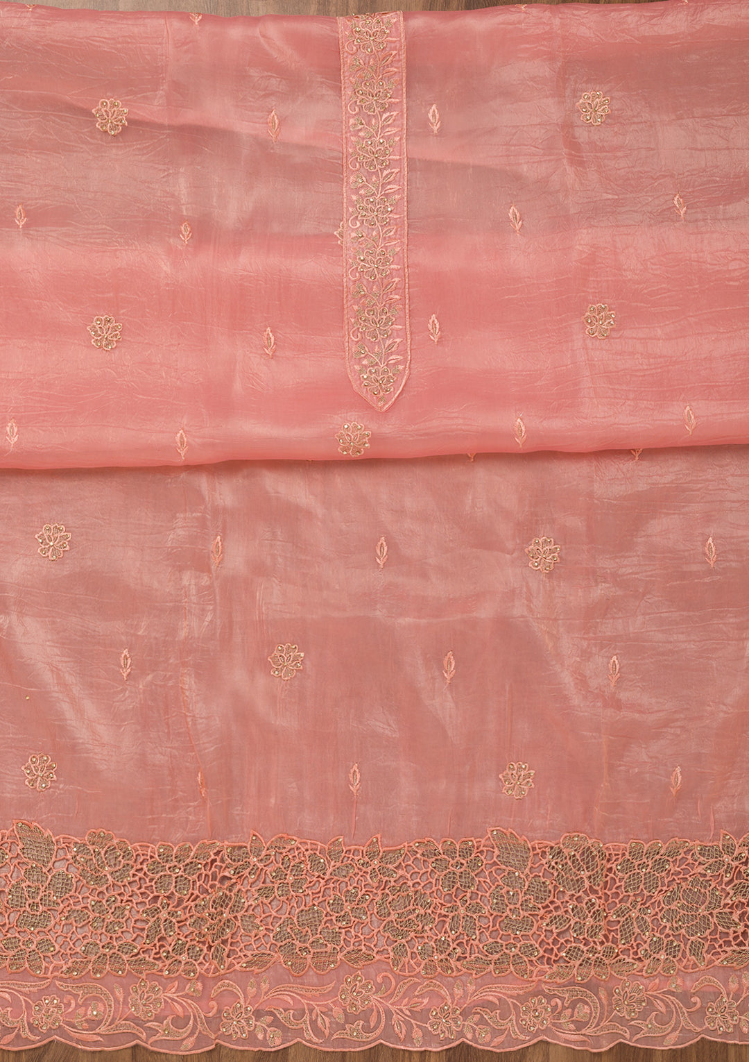 Pink Zariwork Semi Crepe Unstitched Salwar Suit
