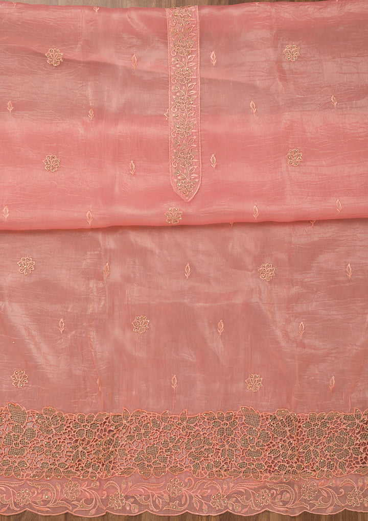 Pink Zariwork Semi Crepe Unstitched Salwar Suit